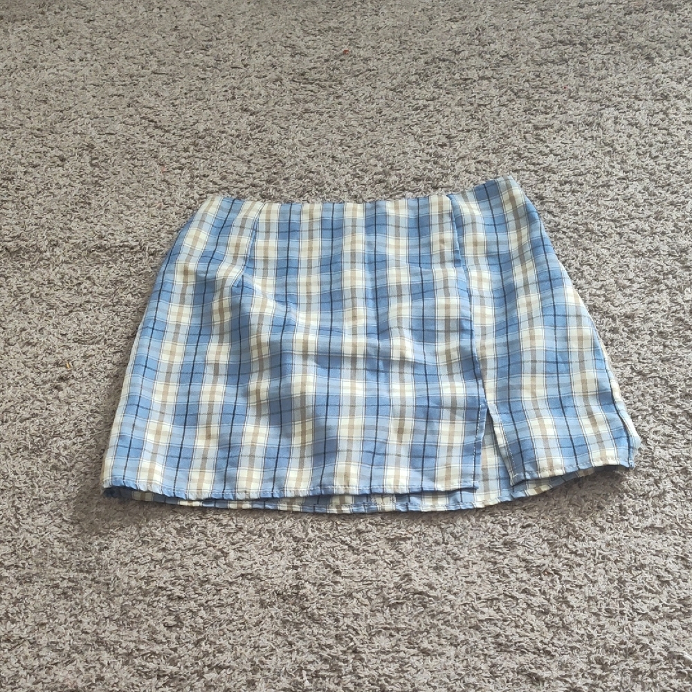 SHEIN Light Blue and Cream Plaid Pencil Skirt